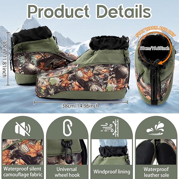 Chicingyou 5 Pcs Outdoor Insulators Set 1 Pcs Insulated Boots Covers 15.0 x 19.7 x 11.8 Inch Waterproof PU Leather Non Slip 2 Sock 2 Thermal Survival Blanket for Hunting, Camping, Ice Fishing, Hunting