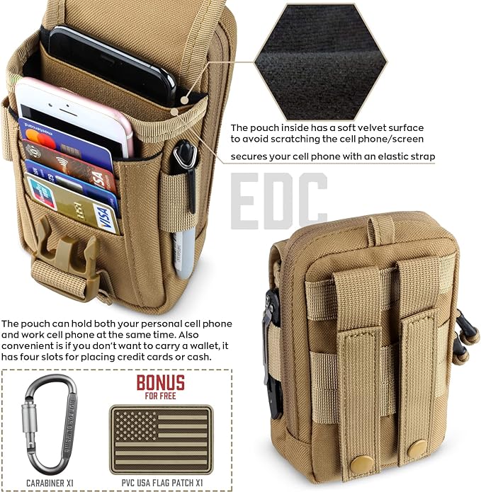 WYNEX Tactical Compass Phone Pouch, Large Molle Smartphone Holster Case Double Capacity Small Utility EDC Pouch with Compass Buckle and Carabiner