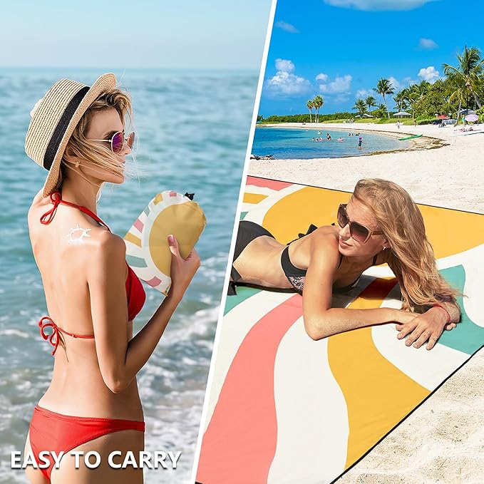HIHOHO Beach Blanket Waterproof Sandproof Extra Large Beach Mat 79" X 83"/120"x108"for 1-8 Adults Quick Drying Durable Outdoor Picnic Mat for Beach Travel Camping Hiking