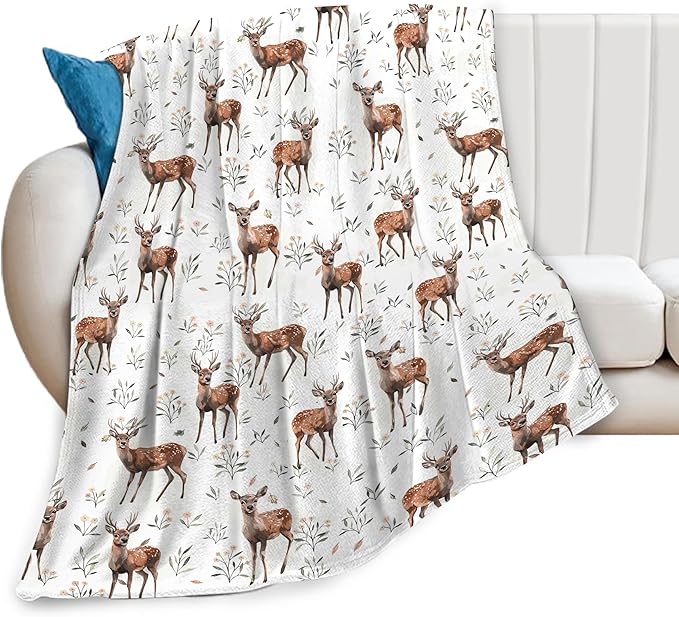 Buck Deer Blanket Soft Lightweight Flannel Fleece Blanket Cozy Warm Wildlife Animal Decor Bedding Stuff Fuzzy Plush Throw Blanket Gifts for Lover Boys Girls Kids Women Adults Bed Travel 40"x50"
