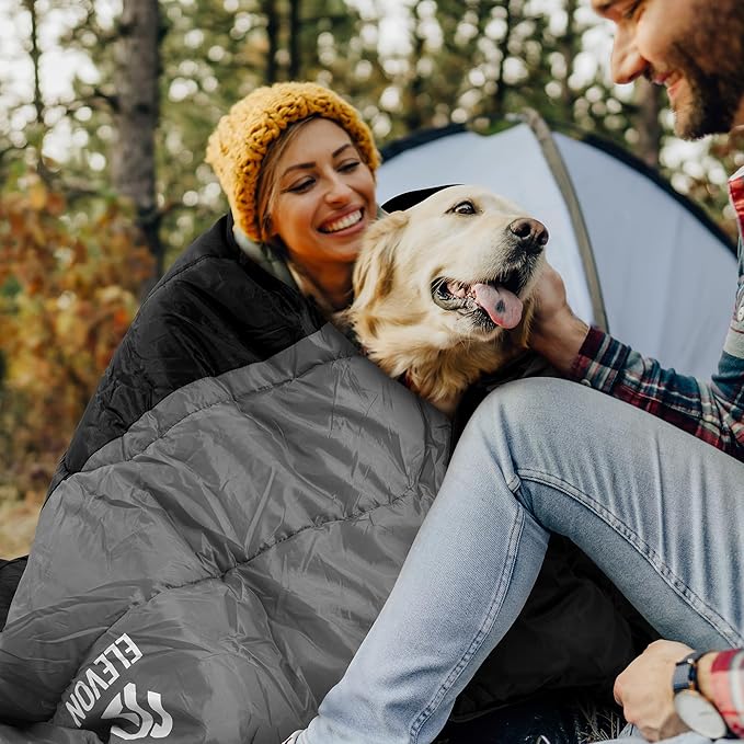 Elevon Sleeping Bag for Adults Teens Kids Cold Warm Weather, Portable Waterproof & Lightweight, Compact with Compression Sack, for 3-4 Seasons Camping, Backpacking, Hiking, Travel, Indoors Outdoors