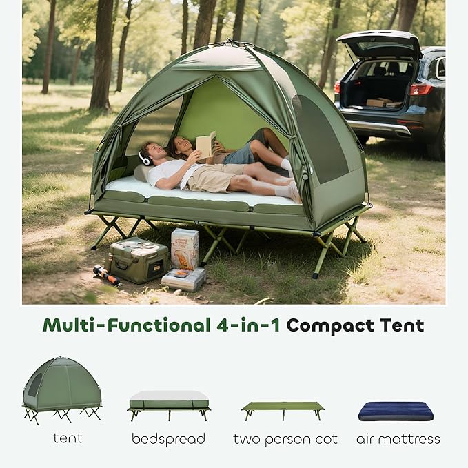 Outsunny Camping Tent Cot, Folding Tent Cot Combo with Mattress, Pillow, Sleeping Bag, Roller Carrying Bag, Off Ground Travel Camp Cot for Hiking, Backpacking