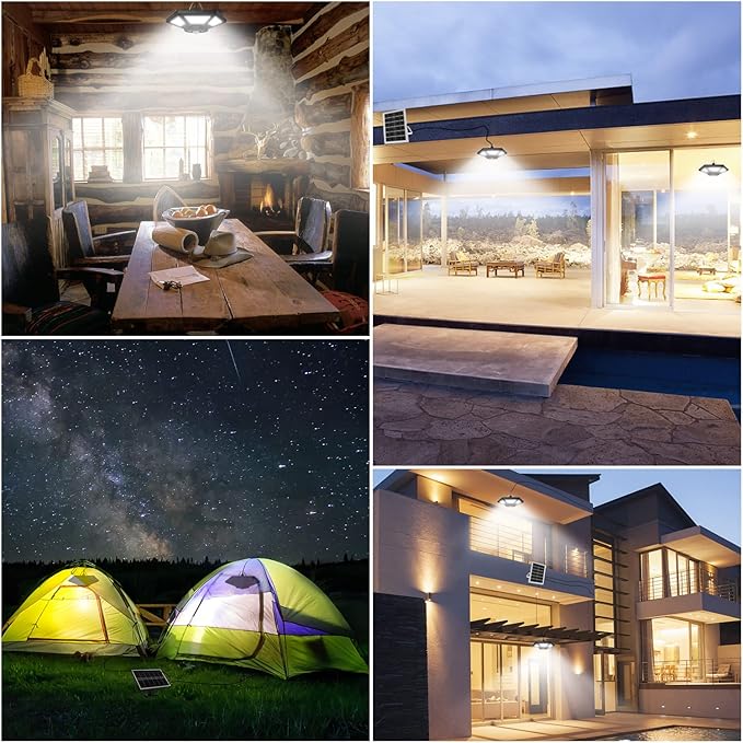 Aqonsie Solar Shed Light Indoor Outdoor 180LED Dual Head Solar Powered Pandent Daytime Work Lights with 5 Lighting Modes & 3 Timers, Solar Indoor Lights Motion Sensor with Remote for Shed Barn Garage