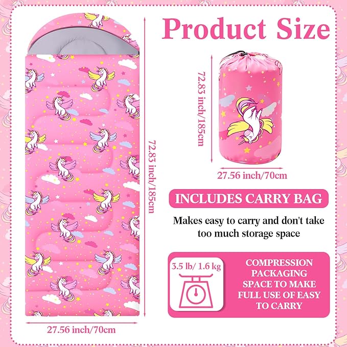 Camping Sleeping Bag for Kids 3 Season Warm Cool Cold Weather Waterproof Sleeping Sack for Boy Girl with Carry Bag Adult Travelling Outdoor Camping Gear Equipment