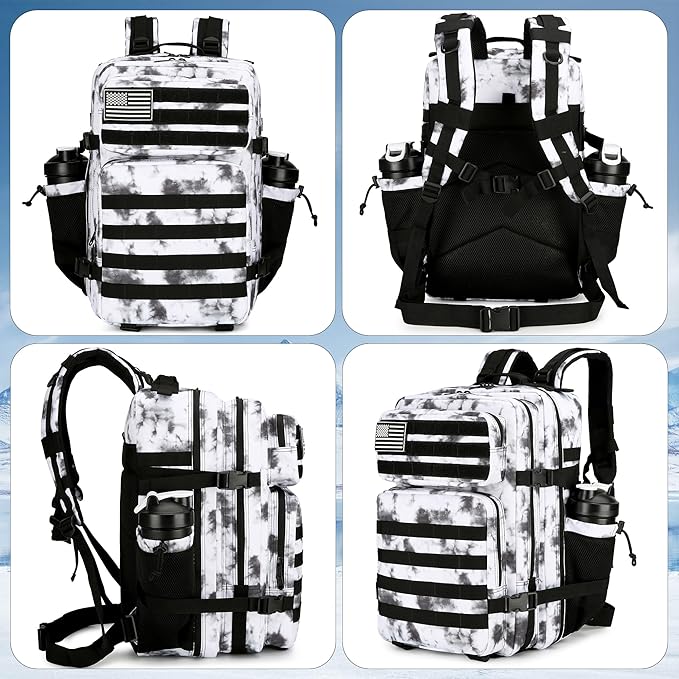 Lovelinks21 45L Tactical Assault Backpack 3 day assault pack with Molle Waterproof backpack Rucksack for Tactical Backpacks (BlackWhite Camo)