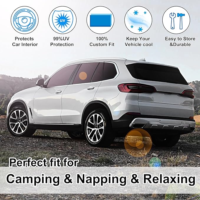 10PCS Windshield Sun Shade Set Custom Fit for 2019 2020 2021 2022 2023 2024 2025 BMW X5 Accessories Foldable Sunshade Side Rear Window Shade Cover Full Set Privacy Protection Keeps Car Cool