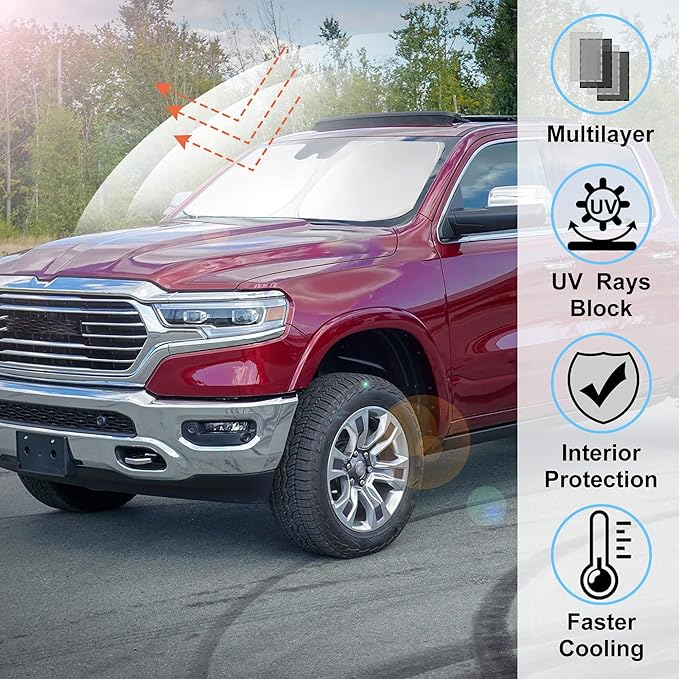 Windshield Sun Shade Custom Fit 2010-2023 2024 2025 2026 Dodge RAM 2500 3500 Accessories Foldable Sunshade Sun Blocker Protect Car from Heat Damage