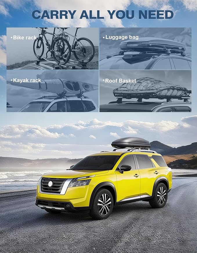 Roof Rack Cross Bars 220lbs Compatible with Nissan Pathfinder 2022 2023 2024 2025 SV SL Platinum with Raised Side Rails,Heavy Duty All-Metal Aluminum Crossbar Luggage Racks Roof Rails