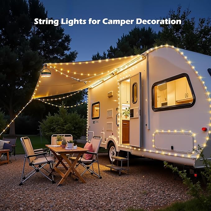 Solar Camping String Lights with 100 LEDs, 33 FT Outdoor Fairy String Lights with 13 Lighting Modes & Timer, Waterproof & Rechargeable, Camping Gear for Tent, Yard, Garden, Hiking, Travel Decor