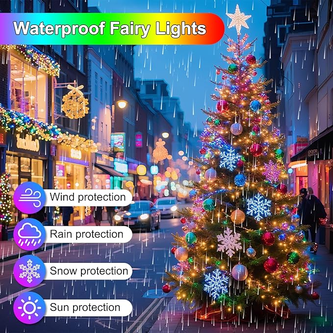 200FT 600LED Christmas Lights Plug in,Outdoor Indoor Waterproof Fairy Lights with Timer and 8 Modes, Christmas Tree Lights for Garden Party Wedding Decoration(Multi Color)