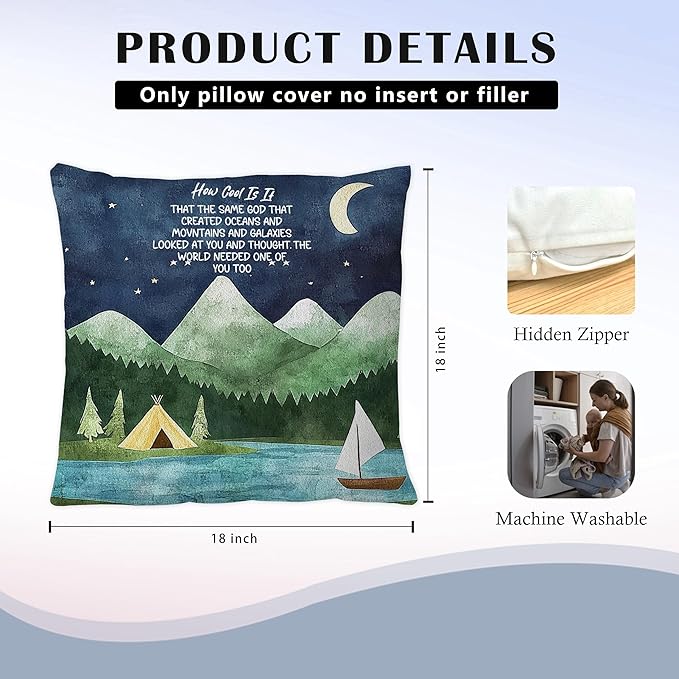 Inspirational Christian Camping Night Sky Pillow Covers 18x18, How Cool is It That The Same God Bible Verses Throw Pillow Covers for Nursery Kids Room Bedroom Cabin