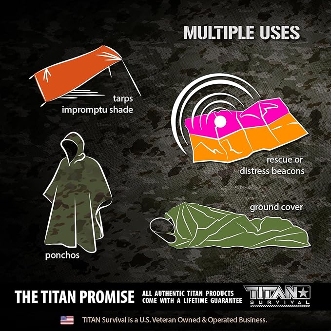 TITAN Survival Premium Mylar Survival Blankets (5 Pack) Thermal Emergency Survival Blanket for Camping, Hunting, Hiking - 90% Heat Retention & Waterproof - Portable Space Blanket w/Size Options