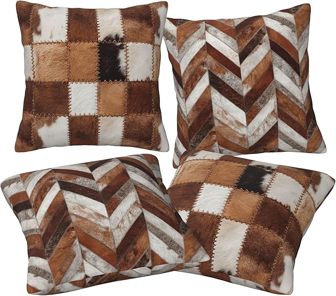 Cow Print Throw Pillow Covers 18 X 18 Inch Set of 4 Decorative Cushion Cover Home Decor for Sofa Chair Couch Bedroom Living Room