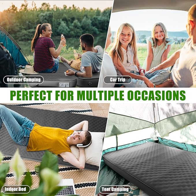 NYECHTO Self Inflating Sleeping Pad for Camping, 4" Extra-Thick Memory Foam Camping Mattress with Electric Pump, Fast Inflate & Deflate, 9.5 R-Value Insulated Camping Pad for Car Travel Tent Cot, Grey