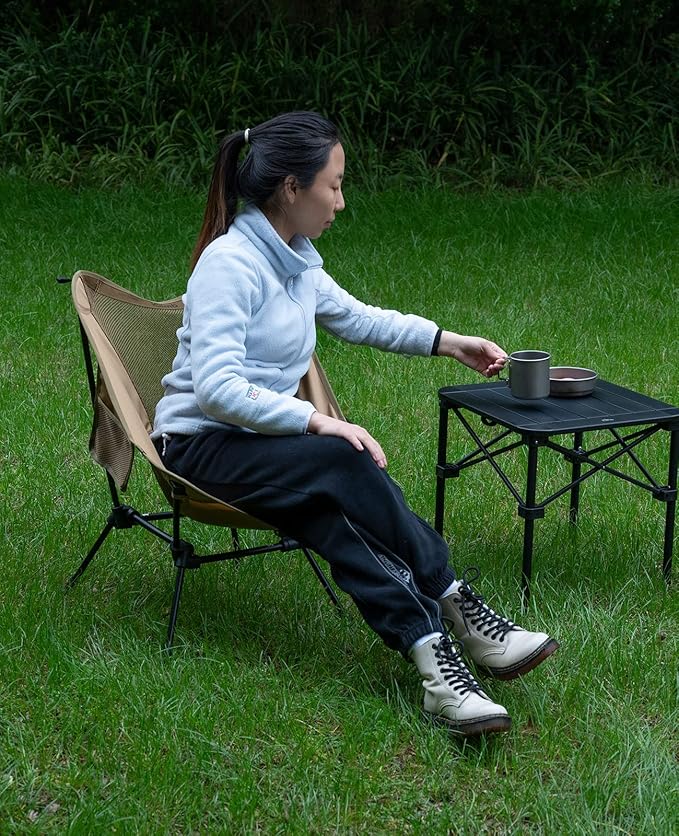 iClimb Ultralight Compact Camping Folding Beach Chair with Anti-Sinking Large Feet and Back Support Webbing (Brown- Square Frame)