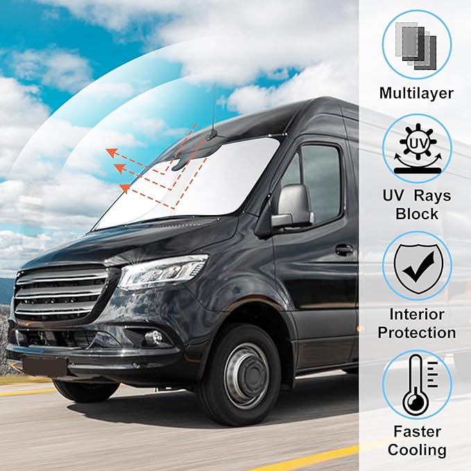 Windshield Sun Shade Custom Fit 2007-2023 2024 2025 2026 Sprinter Freightliner Cargo Crew Passenger Motorhome Accessories Fodable Front Sunshade Window Covers