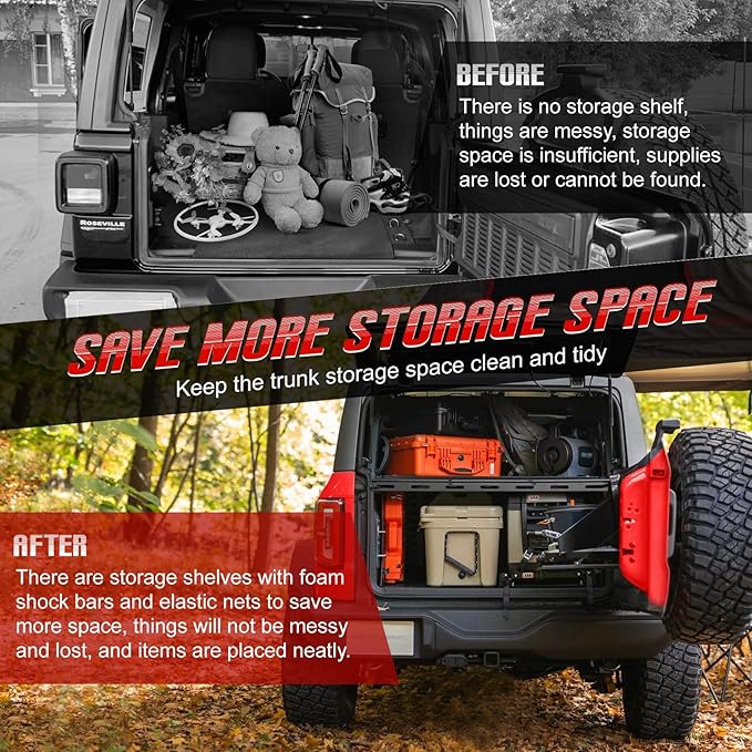 Interior Rear Trunk Cargo Rack Basket Tray Storage Luggage Carrier Fits 2007-2026 Jeep Wrangler JK JKU & JL JLU Unlimited （4 Door Hardtops）, Perfect for Jeep Wrangler JK JL Interior Rear Cargo Storage