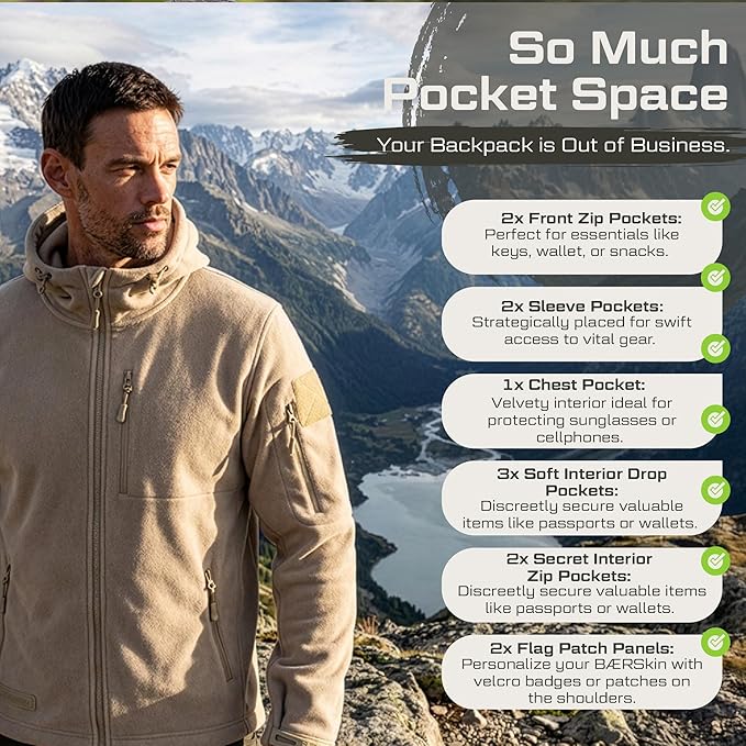 Baerskin Tactical Hoodie Jacket for Men 4.0 - Military Style Fleece Sweater for Cold, Rain, Wind or Snow