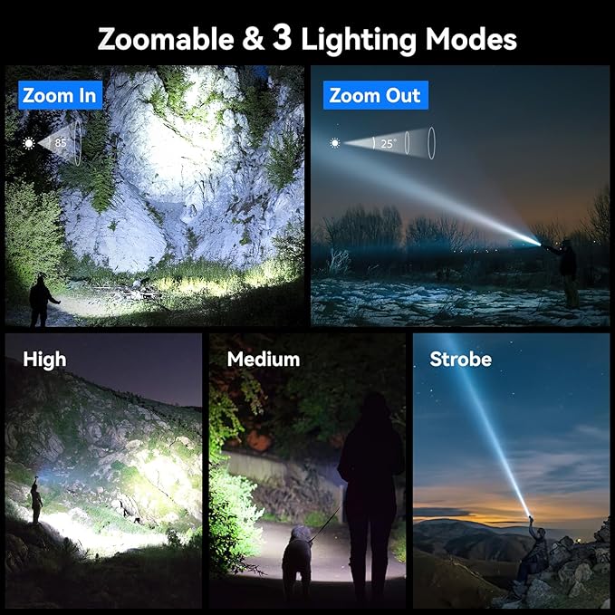 LETMY Rechargeable Flashlights High Lumens, 2 Pack 5000 Lumens Super Bright LED Tactical Flashlight, 3 Modes Samll Powerful Flash Lights with Clip, Waterproof Flashlights for Home Emergency Camping