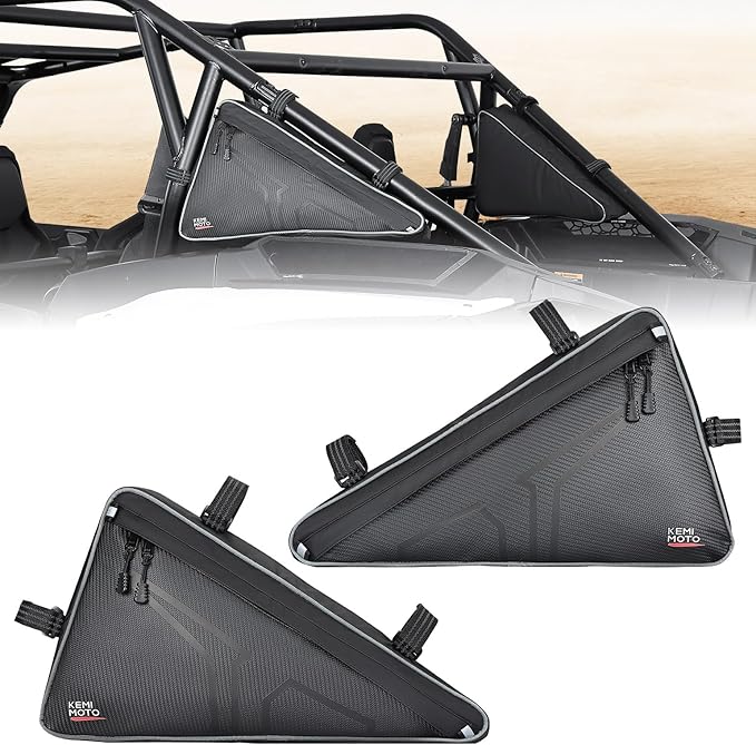 KEMIMOTO Roof Storage Bags for UTV Tool Triangle Bag Compatible with 2024/2025/2026 Polaris RZR XP 1000/4 1000 Fit UTV Roll Bar PVC Wear Resistant Double Zippers for Rear Anti-Roll Frame