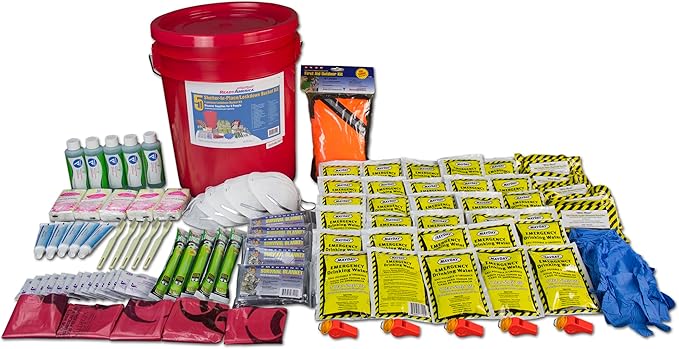 Ready America 5-Person Shelter-in-Place Lockdown Bucket Kit – 3-Day Emergency Survival Supplies in Watertight Bucket w/Food, Water, Masks, Hygiene & Shelter Gear for Quarantine/Disaster