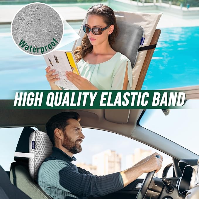 Small Cooling Memory Foam Travel & Camping Pillow for Airplanes & Car Sleeping,Medium Firm Camp Pillow for Backpacking & Hiking with Washable Cover, Compact Portable Bag, Contoured Support, Waterproof