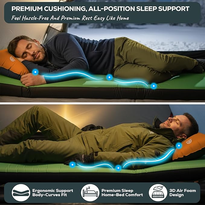 Gear Doctors Artemis 8.3 R-Value Self Inflating Sleeping Pad Camping—Air Mattress Camping—Mattress Pad 4 Season 3D Air Foam 4" Thick Insulated Inflatable Foam Sleeping Mat for Luxury Camp/Car/Cot/Tent