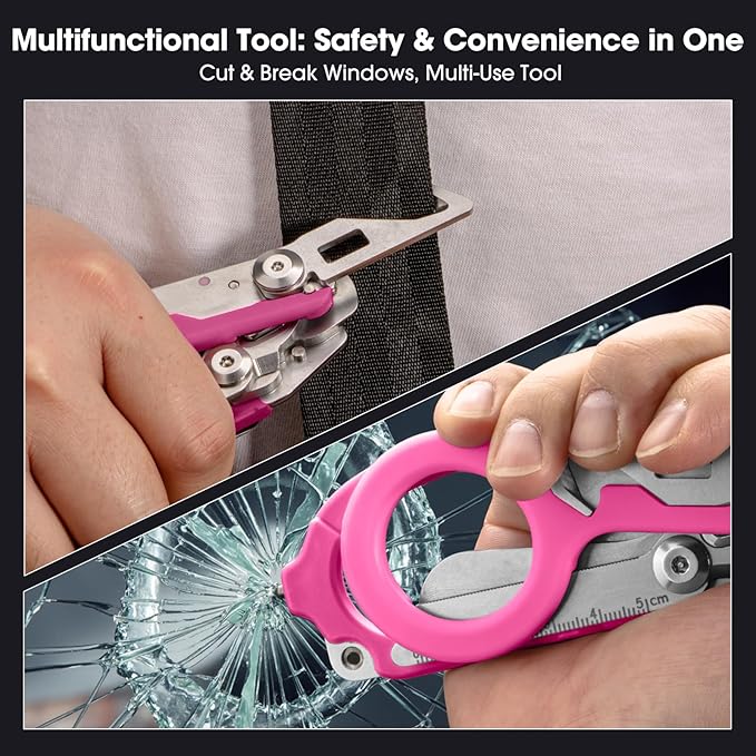 6-in-1 trauma shears - emergency responders, outdoor emergencies, medical staff, and outdoor camping, Gift box packaging with scissors storage K sheaths (pink)