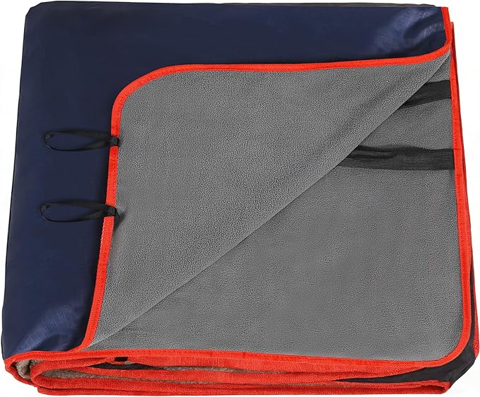 REDCAMP Large Waterproof Stadium Blanket for Cold Weather, 79”x 79” Soft Warm Fleece Windproof Camping Blanket for Camping, Hiking, Traveling, Sporting Events (Dark Blue)