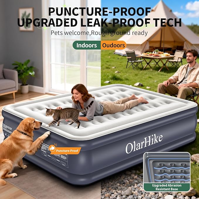 OlarHike Full Air Mattress with Built-in Pump, 18" Raised Inflatable Air Bed for Guests, Home Use & Camping, Supports Up to 600 lbs