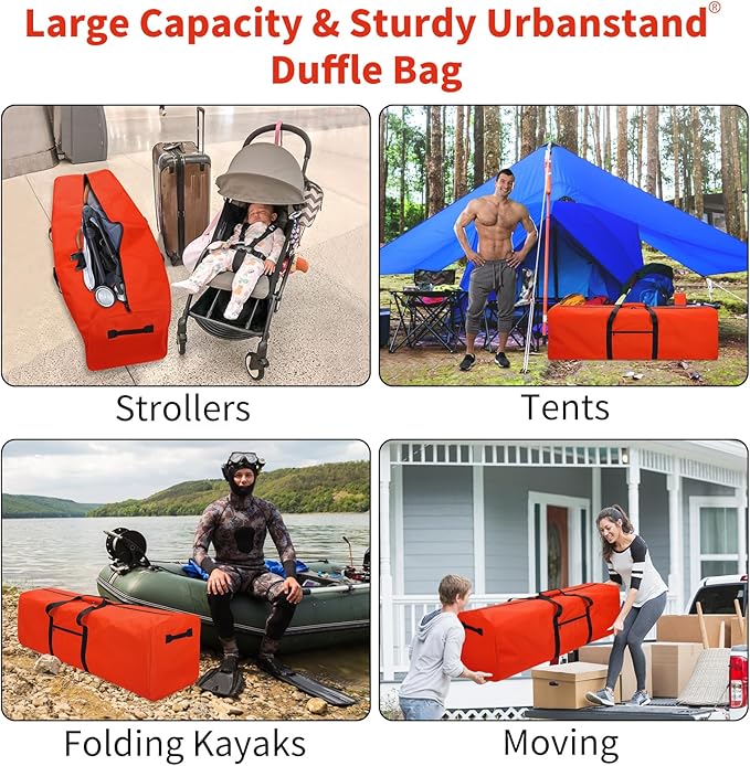 Urbanstand 48 Inch Travel Duffle Bag Extra Large Sport Equipment Duffel Bags with 2-way Lockable Zippers (Orange 2Pack)