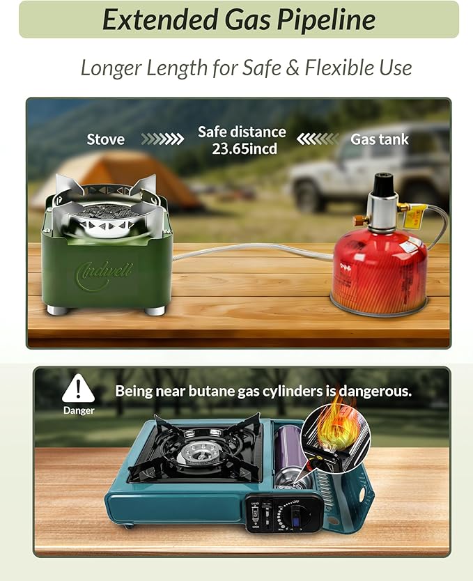 Indwell Infrared Propane Camping Stove - CSA Certified Portable Gas Stove with 23inch Extended Hose & Piezo Ignition, Windproof Single Burner for Backpacking, Hiking, Fishing & Emergency Preparedness