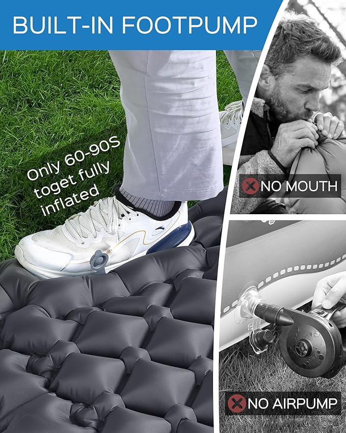 covacure Sleeping Pad - 3.9" Thick Sleeping Mats Camping with Built-in Foot Pump, Ultralight & Compact Air Mattress with Pillow for Backpacking, Hiking, Outdoor
