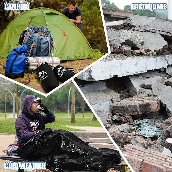 Oudain 6 Pcs XL Emergency Sleeping Bag 94.5" x 49.2" Waterproof Survival Sleeping Bag with Whistle Carabiner Portable Thermal Bivy Sack Emergency Blankets for Camping Hiking Outdoor
