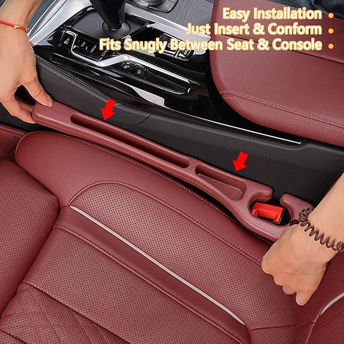 Car Seat Gap Filler Organizer of 2 - No Drop Seat Guard, Universal Car Seat Gap Filler, Durable Non-Slip Material, Easy 10-Second Install for Cars, Trucks & SUV(Red)