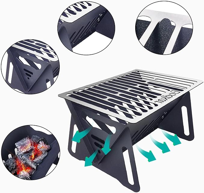 Bodkar Charcoal Grill, Portable BBQ Smoker - Lightweight Tabletop Outdoor Grill for Camping, Picnics, Garden, Beach Parties - 6"*4.6"*4.9