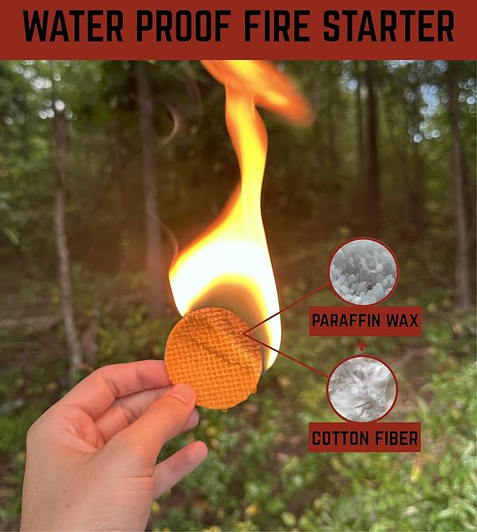 Papa Joe's 100% Waterproof Fire Starter (15 Disc) Up to 60 Fires | 8-10 Minute Burn Instant Light | Fire Pits, Grills, Survival | for Emergency Kits | Handmade in USA Camping Accessories