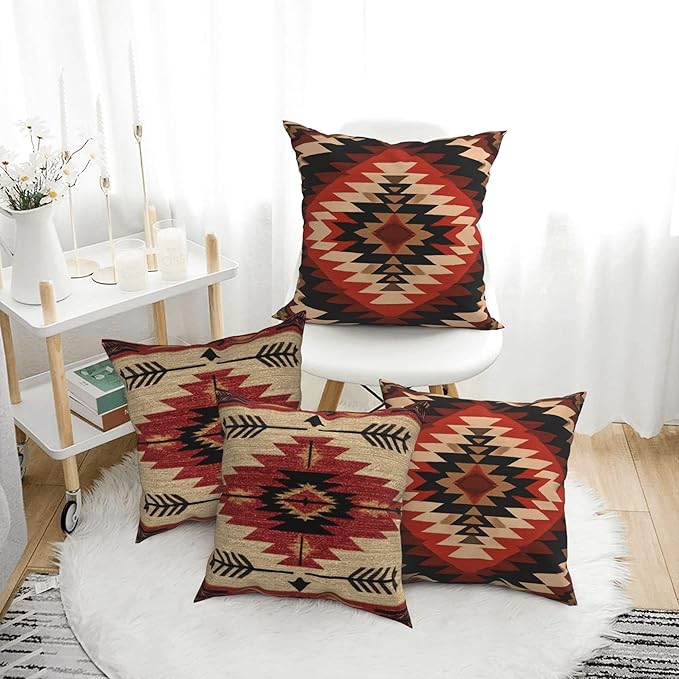 Aztec Throw Pillow Covers 18 X 18 Inch Set of 4 Decorative Cushion Cover Home Decor for Sofa Chair Couch Bedroom Living Room