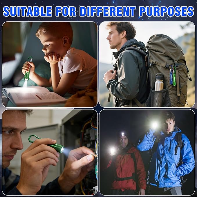 42 Pcs Mini Keychain Flashlights Ultra-Bright LED Metal Carabiner Clip Compact Emergency Lights for Camping Hiking Cycling Survival Kits
