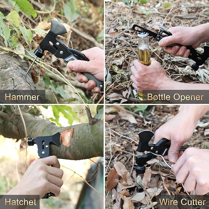Camping Multitool, 18 in 1 Hatchet Survival Compact Multi Tools with Knife Axe Hammer Saw Screwdrivers Pliers Bottle Opener for Hunting Hiking Fishing Accessories Gifts for Men