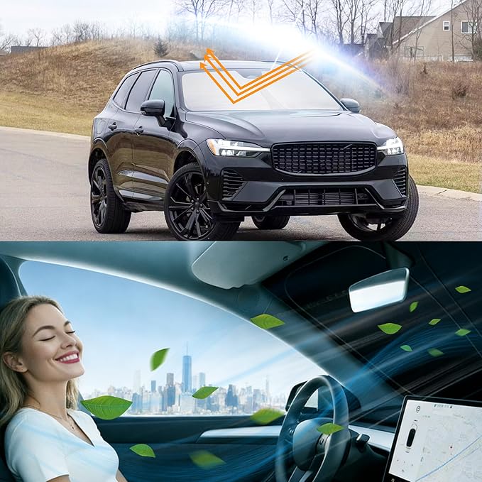 Windshield Sun Shade Accessories Compatible with 2018 2019 2020-2026 XC60 for Volvo Foldable Sunshade Sun Visor Blocks UV