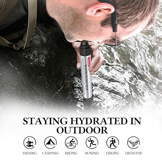 6 Pack Timain Mini Water Filter Straws,Water Purifier Survival for Emergency Preparedness,Break Glass,Travel,Camping, Hiking,Fishing,Hunting (6)