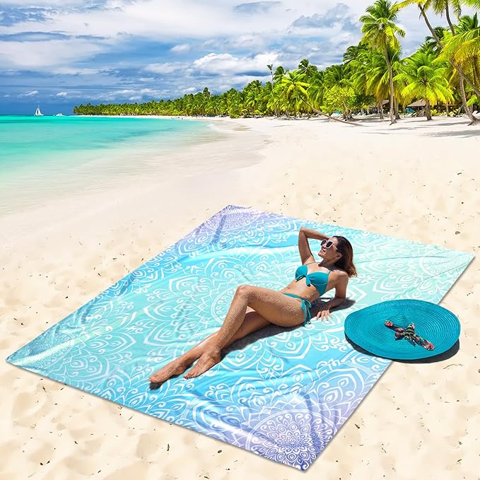 HIHOHO Beach Blanket Waterproof Sandproof Beach Mat for 1-8 Adults Quick Drying Durable Outdoor Picnic Mat for Beach Festival Travel Camping Hiking (Gradiant BL-Mandarin, 79"×83"(4 Person))