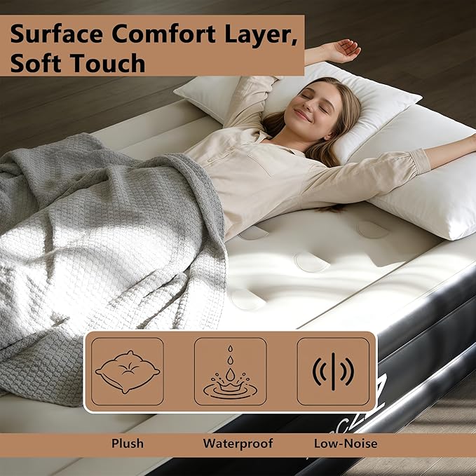 air Mattress, 18-inch Thickened Twin air Mattress, Suitable for Home use, Camping and Travel, Features Quick Inflation and deflation to Save You time（Black）