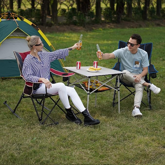 SUNNYFEEL Aluminum Folding Table for Camping, Lightweight Roll Up Top, Portable Camp Tables with Carry Bag for Outdoor Picnic (Square, Brown)