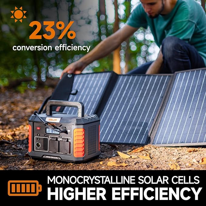 BALDR 120W Portable Solar Panel for Jackery/ECOFLOW/Flashfish/ROCKPALS Power Station Generator, Foldable Solar Cell Charger with USB Ports & PD Output for Camping, Off Grid Living. Black