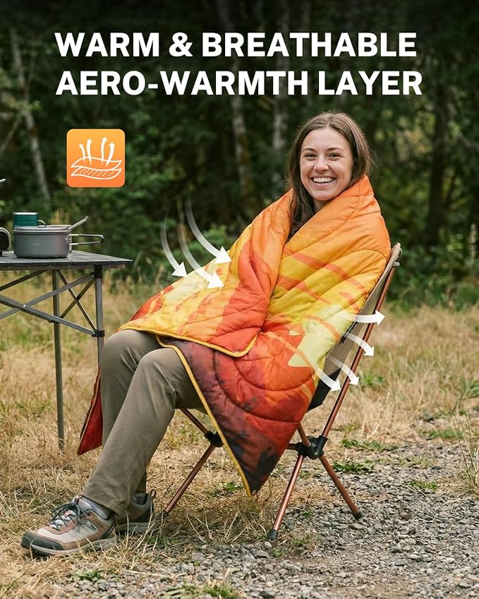 Gonex Camping Blanket with Aero-Warmth Breathable Layer - Puffy Printed Packable Blanket, Ultralight Wearable Water-Resistant Quilt, 79" X 55" for Camping, Beach, Hiking, Travel, Picnics(Desert)