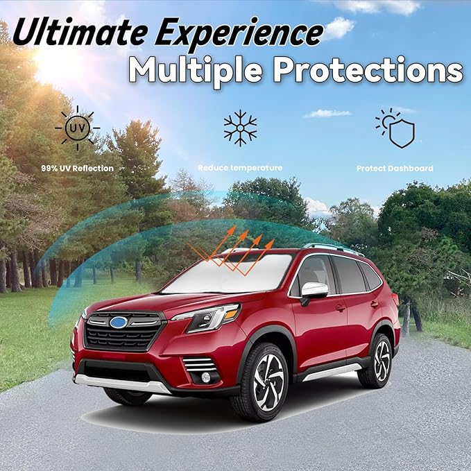 Windshield Sun Shade for Subaru Forester 2026 2025-2019, Car Front Window Shade Sun Visor & Heat Shield Accessories | 240T Sunshade Blocks UV Rays Heat