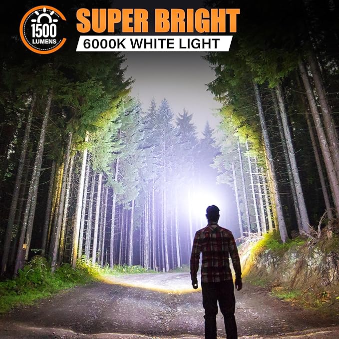 Headlamp Rechargeable, 2000 Lumen Super Bright LED Head Lamps with Red Light, IP67 Waterproof Rechargeable Headlight with 10 Modes, 2600 mAh Battery Powered Head Lights for Adults Outdoor Camping