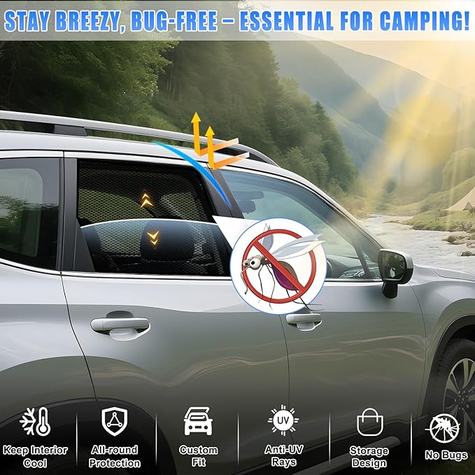 ZATOOTO Car Window Shades Forester 2019-2024 for Rear Window | Car Window Covers 2-Pack Baby & Pet | Blocks 99% UV & Heat | Breathable Mesh Privacy Screen | Bug-Free Design for Camping & Travel